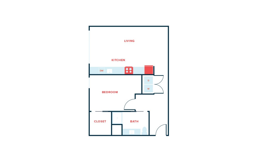 1 Bed A - 1 bedroom floorplan layout with 1 bathroom and 754 square feet