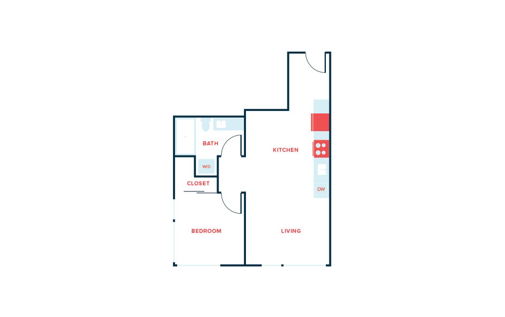 1 Bed G - 1 bedroom floorplan layout with 1 bathroom and 614 square feet