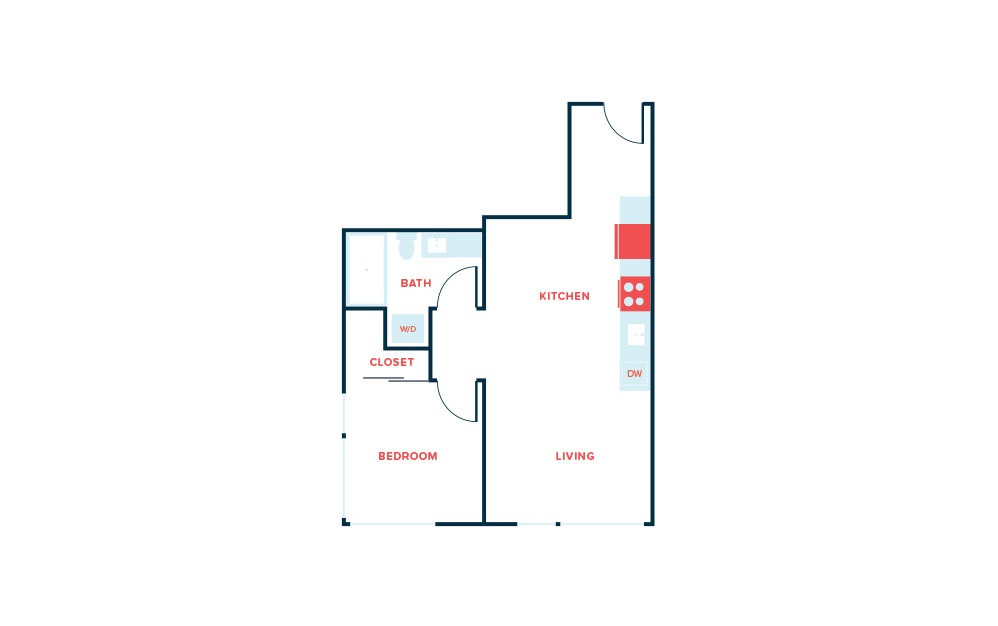 1 Bed G - 1 bedroom floorplan layout with 1 bath and 614 square feet.