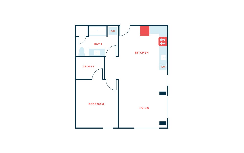 1 Bed K - 1 bedroom floorplan layout with 1 bathroom and 789 square feet