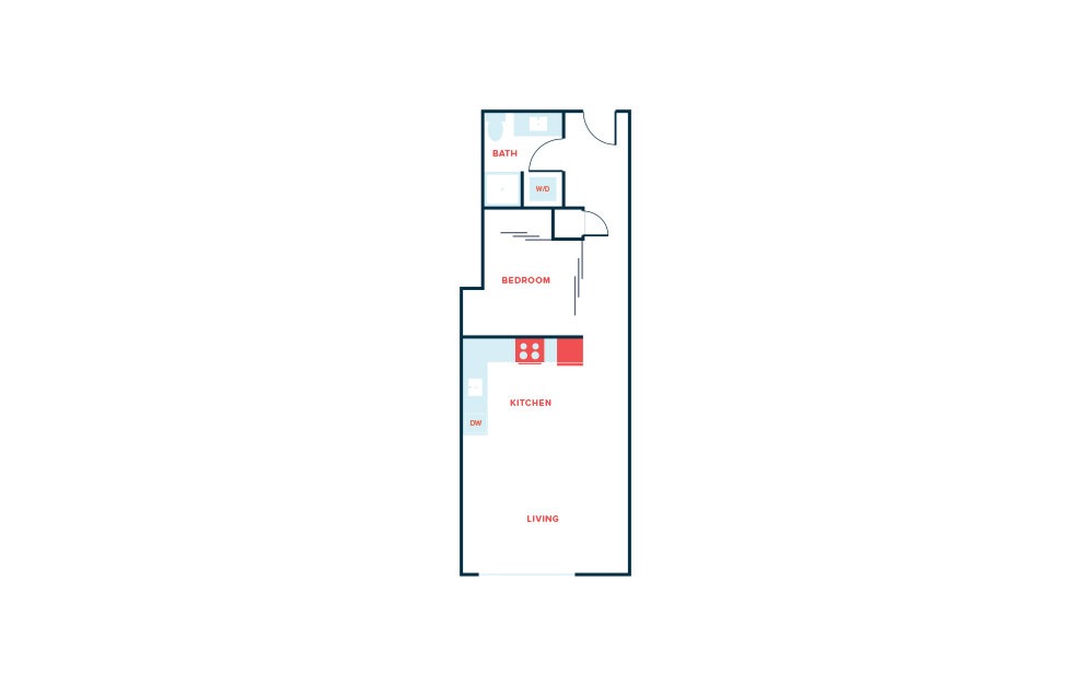 Open 1 Bed A - 1 bedroom floorplan layout with 1 bath and 641 to 652 square feet.
