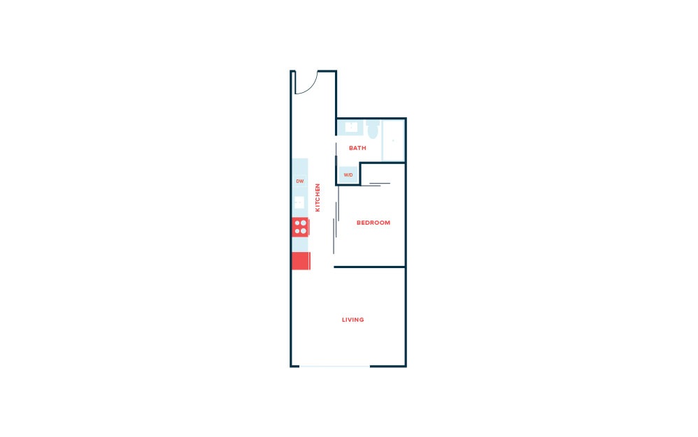 Open 1 Bed B2 - 1 bedroom floorplan layout with 1 bath and 513 to 580 square feet.