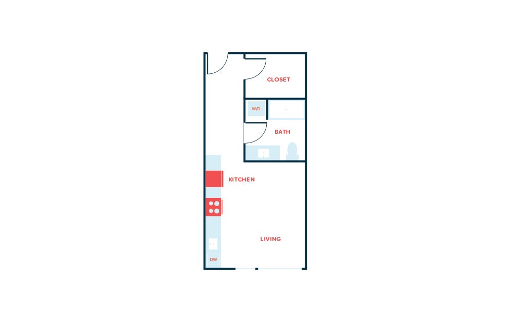 Studio A - Studio floorplan layout with 1 bathroom and 468 - 484 square feet