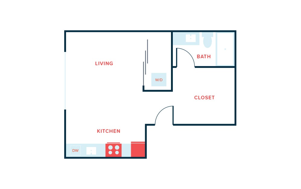 Studio B - Studio floorplan layout with 1 bathroom and 536 square feet