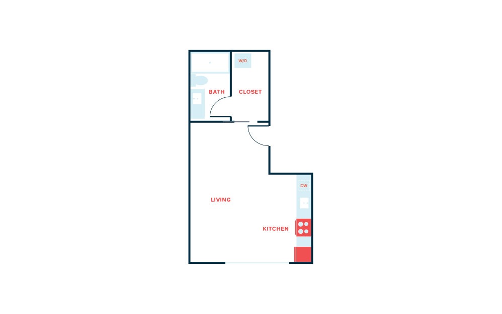 Studio C - Studio floorplan layout with 1 bath and 467 square feet.