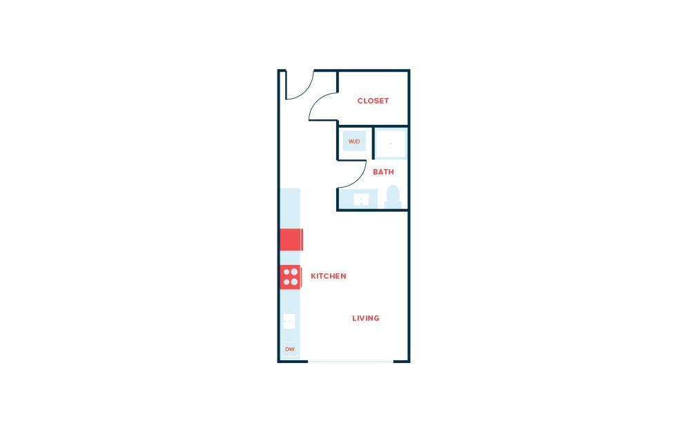 Studio E - Studio floorplan layout with 1 bathroom and 447 square feet