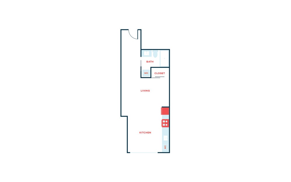 Studio H - Studio floorplan layout with 1 bath and 557 square feet.