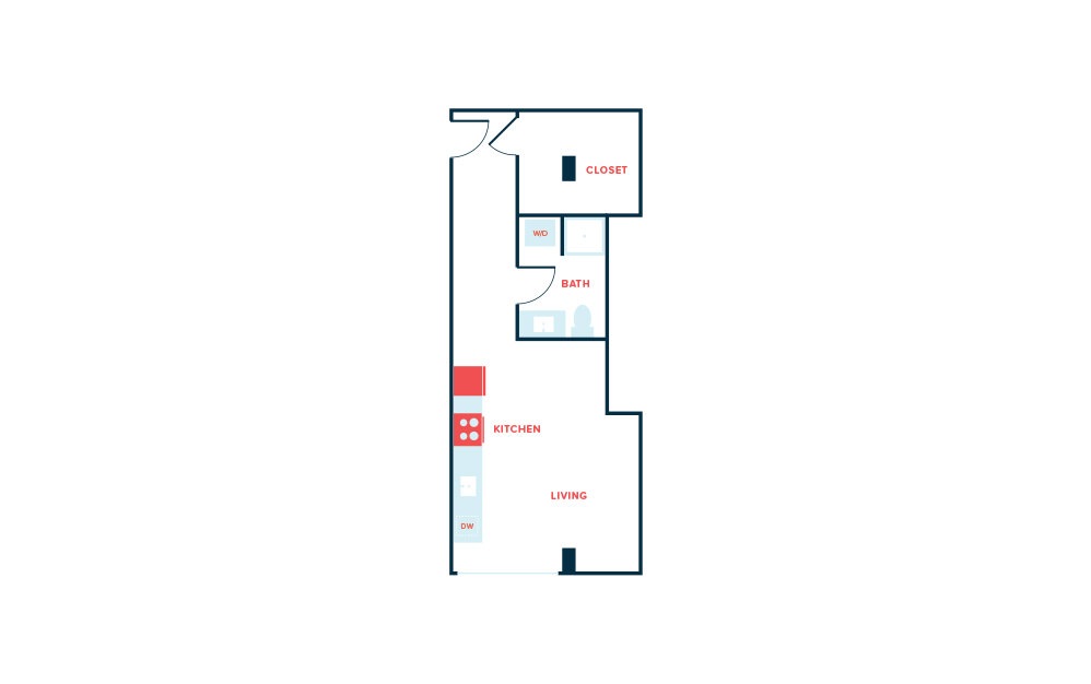 Studio K - Studio floorplan layout with 1 bath and 537 square feet.