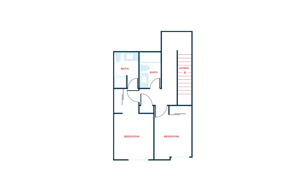 Townhouse - 2 bedroom floorplan layout with 2.5 baths and 1160 square feet. (Floor 2)